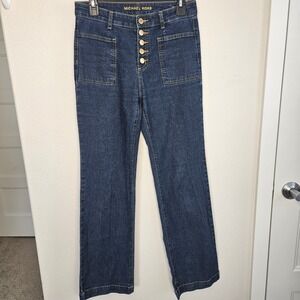 Michael Kors Womens High Rise Button Fly Straight Leg Jeans Dark Wash Size 4